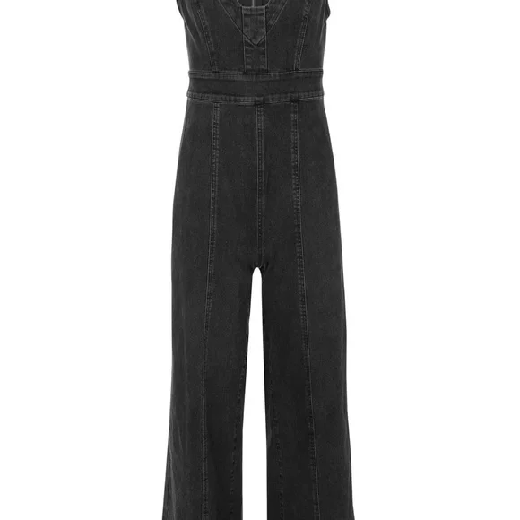 VENUS stretch denim Black Wide-Leg Jumpsuit - Picture 3 of 12